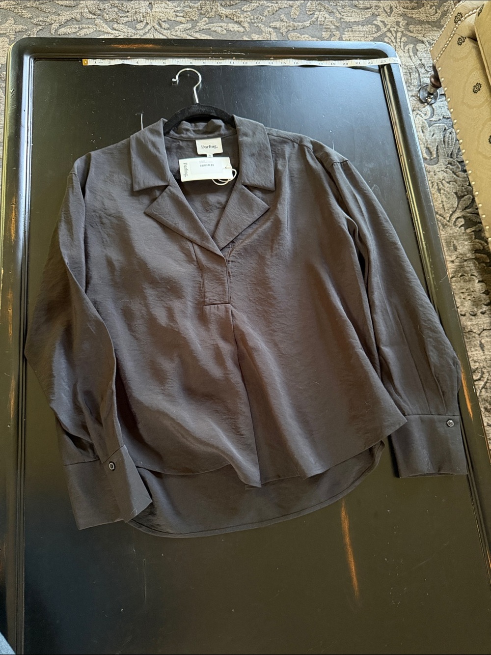 Darling Dark black Button-Cuff Collared Long Sleeve Top